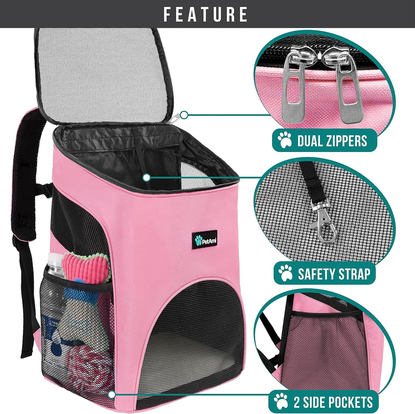 PetAmi Cat Backpack Carrier, Airline Approved Pet Carrier Backpack for Small Dogs and Large Cats, Soft Sided Collapsible Ventilated with Sherpa Bed for Hiking Travel, Max 18 lbs, Pink