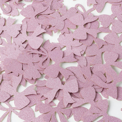 BeYumi Pink Bows Table Confetti - 300Pcs Back to School Coquette Pink Bows Table Decorations Glitter Girl Bow Theme Paper Confetti Decor Birthday Bridal Baby Shower Wedding Bachelorette Party Supplies