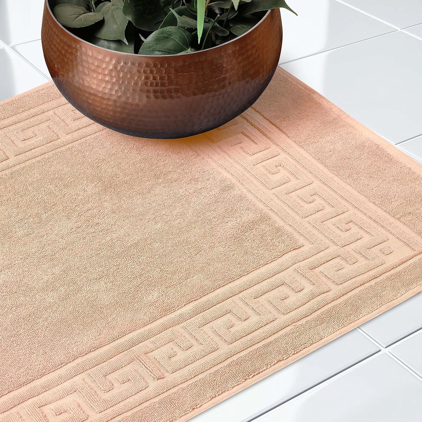 Superior Heavyweight Cotton Bath Mats, Bath Rugs For Bathroom Accessories, Washable Rug For Shower, Bath, Toilet, Modern Decor, No Backing, Luxury Hotel And Spa Quality, Set of 2, 22" x 35", Peach