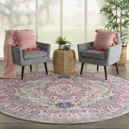 Nourison Home Passion Light Grey Pink 8' x Round Area Rug - Easy Clean, Non Shedding, Bed Room, Living Room, Dining Room, Kitchen (8' x Round)
