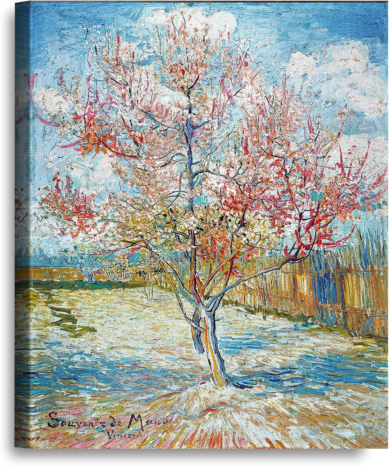 A&T ARTWORK Pink Peach Trees Vincent Van Gogh. The World Classic Art Reproductions, Giclee Canvas Prints Wall Art for Home Decor, 16x20 inches
