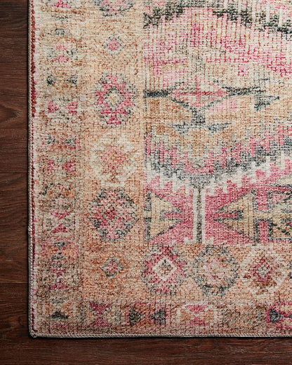 Loloi Layla Collection LAY-17 Pink/Lagoon 5'-0" x 7'-6" .13" Thick Area Rug, Soft, Durable, Vintage Inspired, Distressed, Low Pile, Non-Shedding, Easy Clean, Printed, Living Room Rug