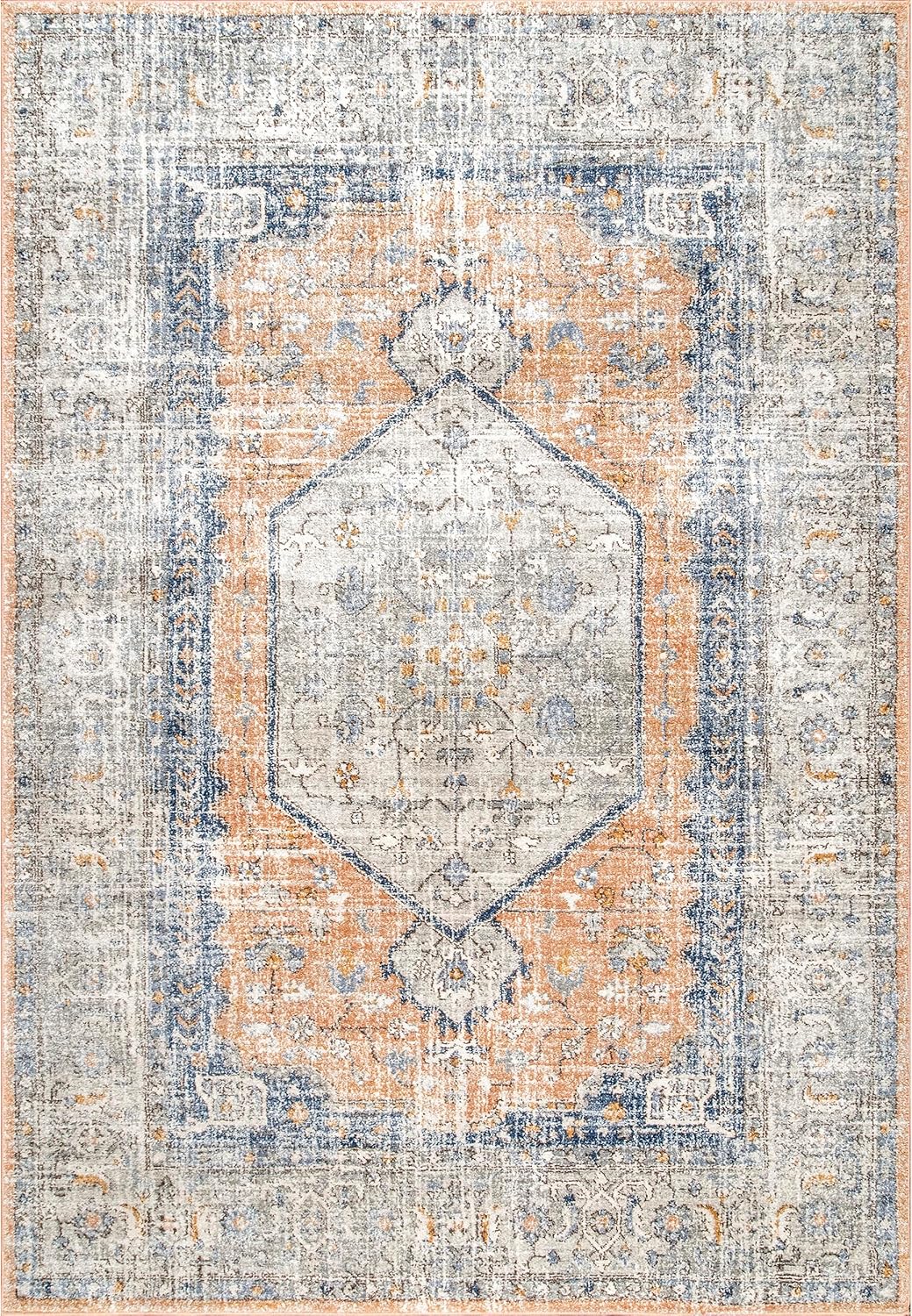 Nuloom Jacquie Peach/Beige, 8'10" x 12', Vintage Medallion, Soft and Cozy, High Traffic, Stain Resistant, Easy Clean, Durable Area Rug for Bedroom, Living Room, Dining Space, Den, Foyer, Entryway