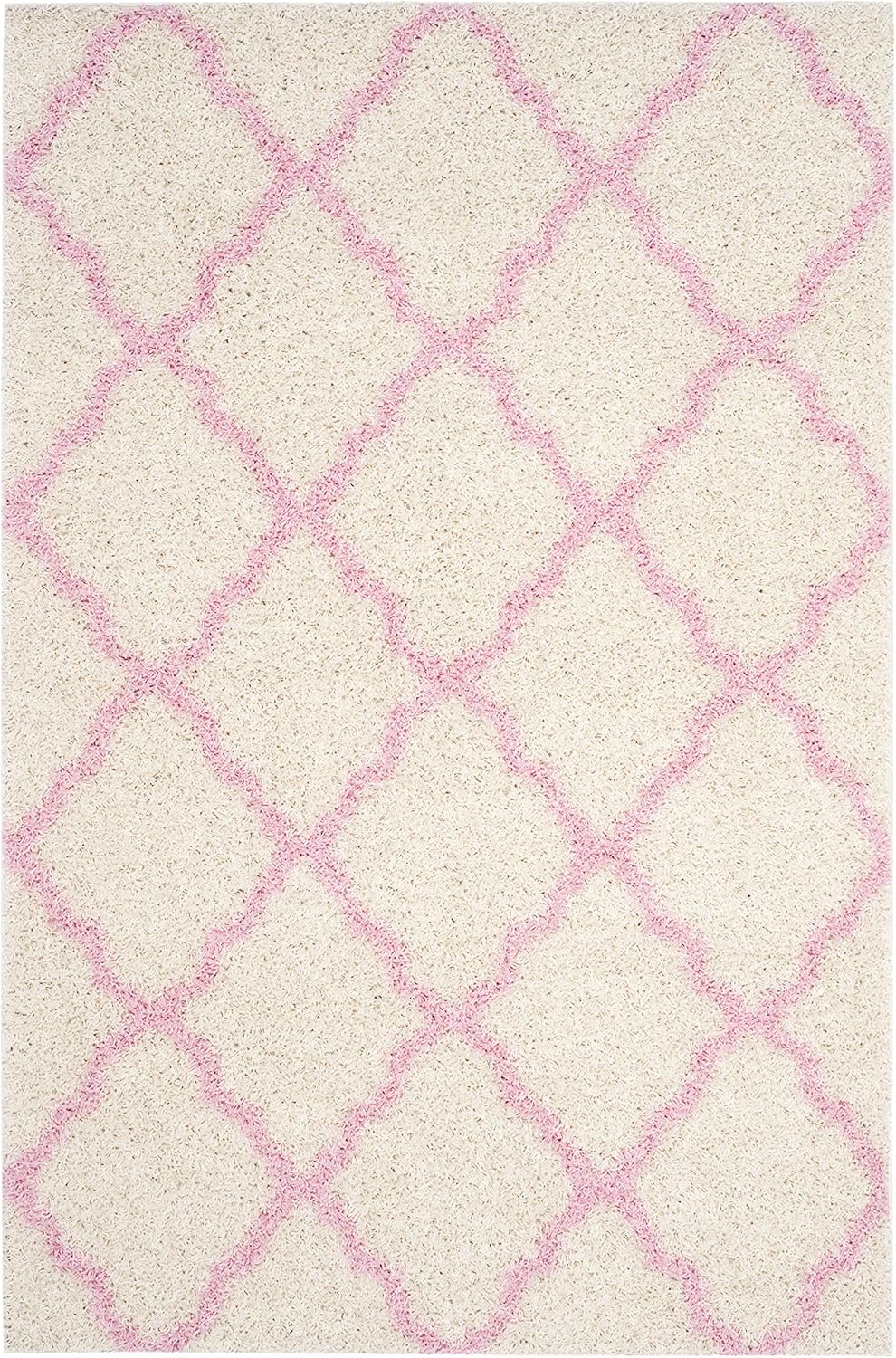 SAFAVIEH Dallas Shag Collection Area Rug - 6' x 9', Ivory & Light Pink, Trellis Design, Non-Shedding & Easy Care, 1.5-inch Thick Ideal for High Traffic Areas in Living Room, Bedroom (SGD257P)