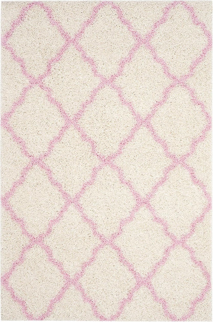 SAFAVIEH Dallas Shag Collection Area Rug - 6' x 9', Ivory & Light Pink, Trellis Design, Non-Shedding & Easy Care, 1.5-inch Thick Ideal for High Traffic Areas in Living Room, Bedroom (SGD257P)