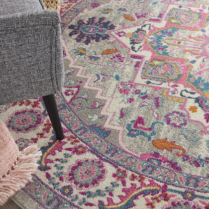 Nourison Home Passion Light Grey Pink 8' x Round Area Rug - Easy Clean, Non Shedding, Bed Room, Living Room, Dining Room, Kitchen (8' x Round)