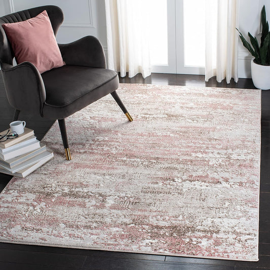 SAFAVIEH Meadow Collection Area Rug - 5'3" x 7'6", Beige & Pink, Modern Abstract Design, Non-Shedding & Easy Care, Ideal for High Traffic Areas in Living Room, Bedroom (MDW585B)