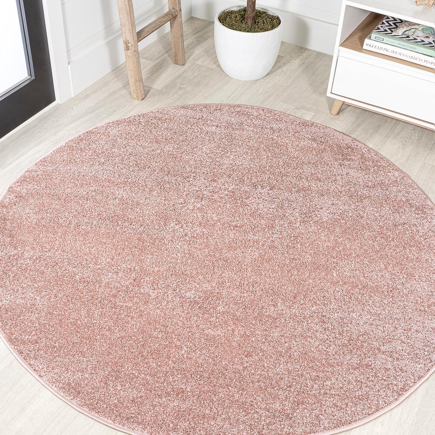 Eyely UES100P-4R Supersoft Haze Solid Low-Pile Indoor Area Rug, Coastal, Bohemian, Minimalist, Classic, Casual for Bedroom,Kitchen,Living Room,Non Shedding,Easy-Washing, Pink, 4' Round