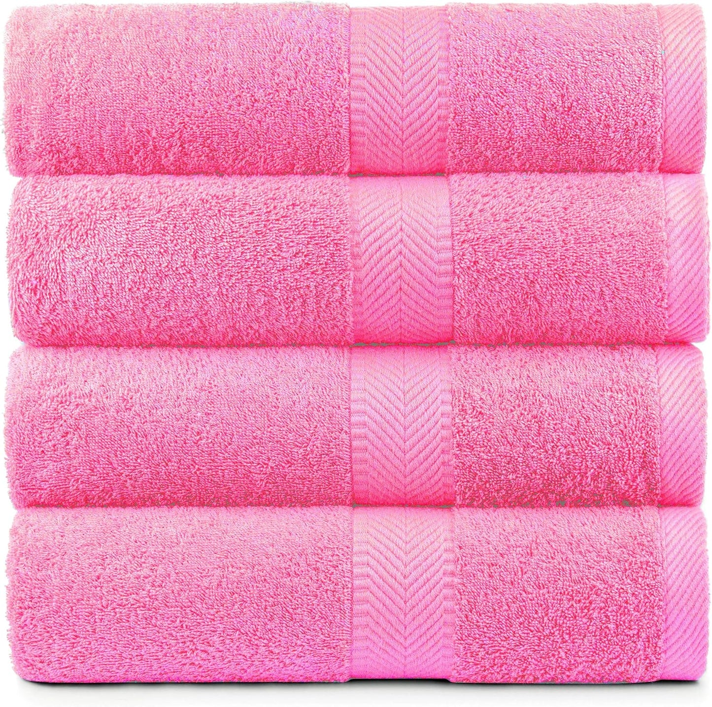 BY LORA 540 GSM Bath Towel Set of 4, 27 x 54 in 100% Ring-Spun Cotton Terry, Mid-Weight Plush Hotel Quality Bath Towels, Pink