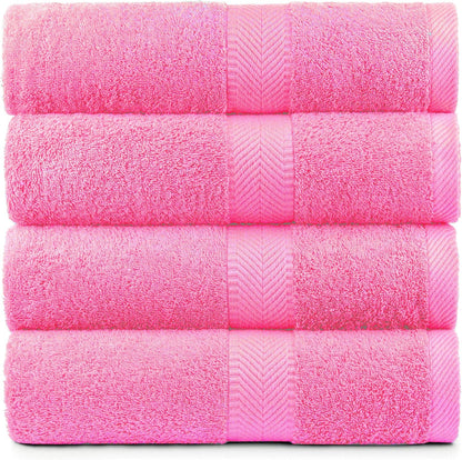 BY LORA 540 GSM Bath Towel Set of 4, 27 x 54 in 100% Ring-Spun Cotton Terry, Mid-Weight Plush Hotel Quality Bath Towels, Pink