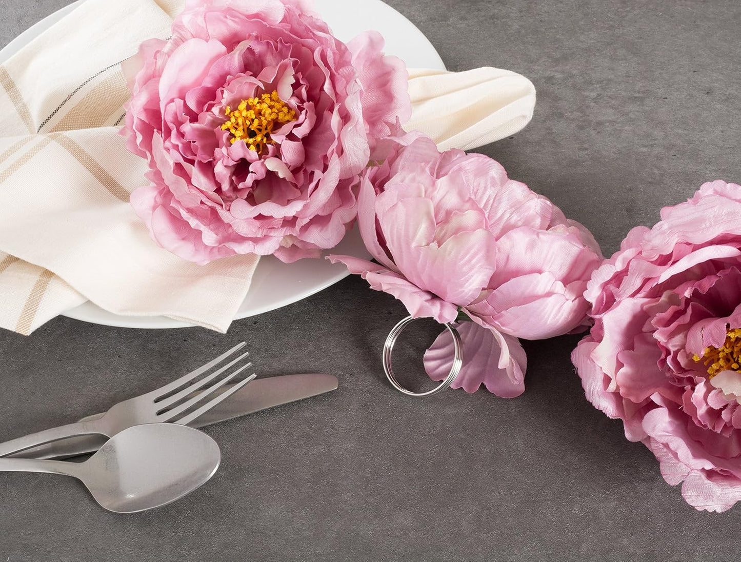DII Beautiful Peony Flower Napkin Rings Pink, 4 Piece