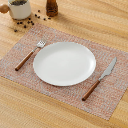 Leetaltree Coral Placemats Set of 4 - Heat Resistant Non-Slip Place mats for Dining Table, Washable Durable PVC Vinyl Woven Table Mats（Coral, 4）