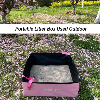 Portable Cat Litter Box, Firm Waterproof Foldable for Travelling for Cats, Including Crinkle Ball, Poop Bags, Foldable Bowl and Scoop, 16.5x16.5x6.3 inches (Pink)