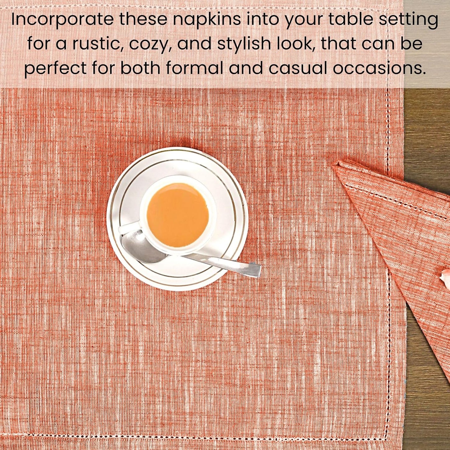 Cotton Clinic Dinner Napkins Famhouse Style 100% Cotton 18x18 Inch Set of 4 - Soft Durable Reusable Table Napkins for Dining Wedding Parties Holidays Easter and Everyday Use Cloth Napkins Coral Peach