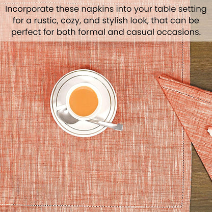 Cotton Clinic Dinner Napkins Famhouse Style 100% Cotton 18x18 Inch Set of 4 - Soft Durable Reusable Table Napkins for Dining Wedding Parties Holidays Easter and Everyday Use Cloth Napkins Coral Peach