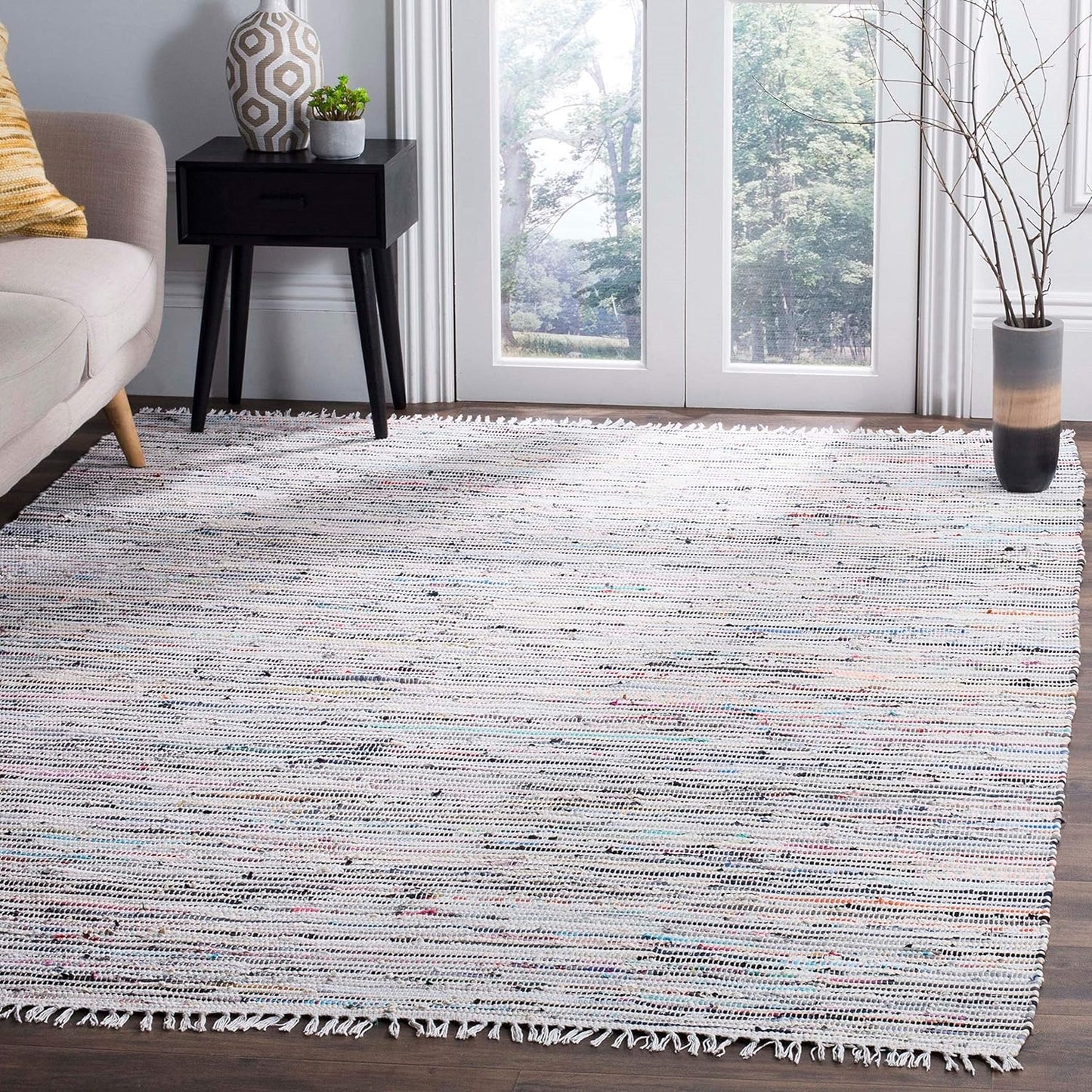 SAFAVIEH Rag Rug Collection Accent Rug - 2' x 3', Light Pink & Multi, Handmade Boho Stripe Cotton, Ideal for High Traffic Areas in Entryway, Living Room, Bedroom (RAR125E)