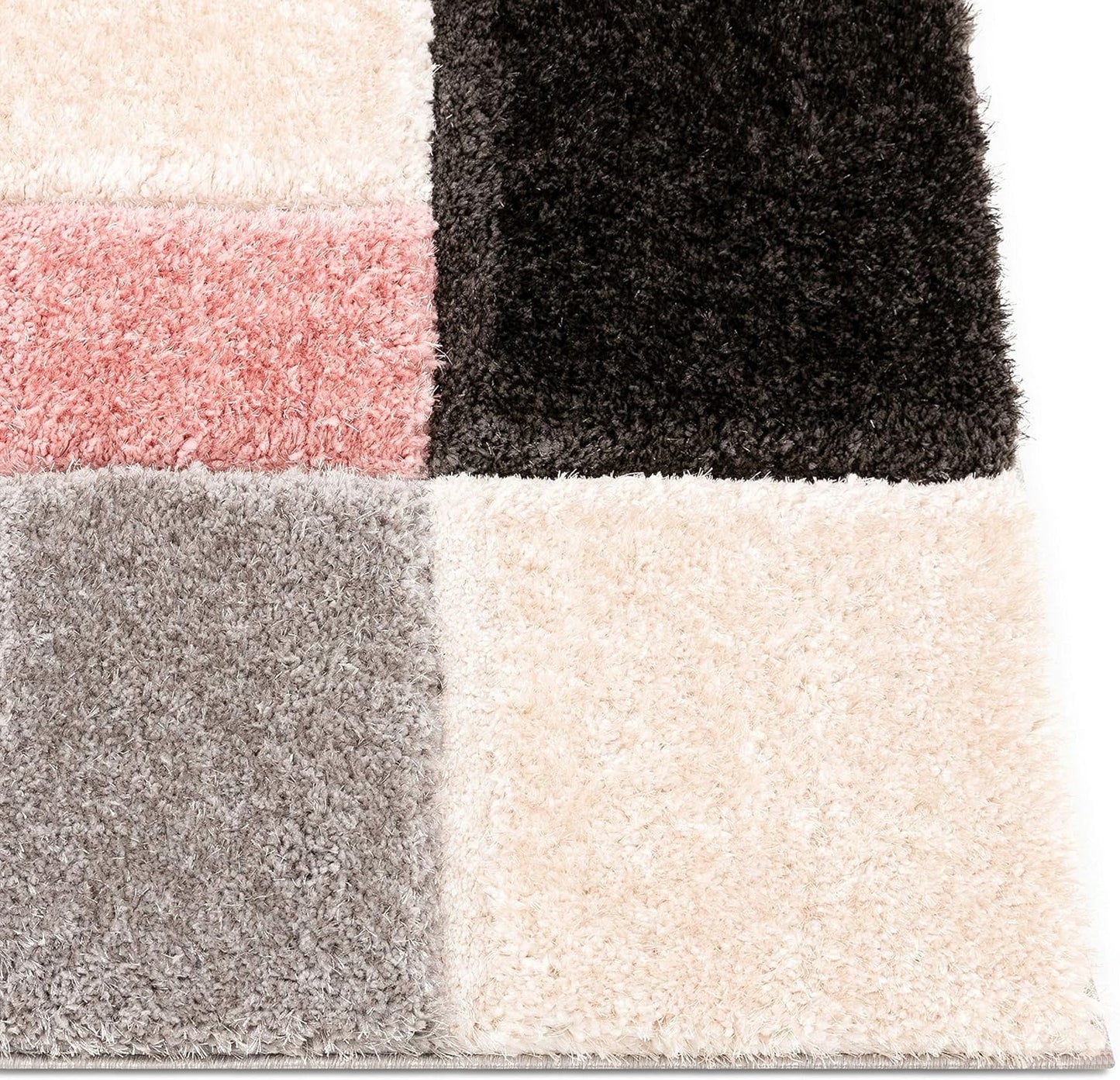 Well Woven San Francisco Escondido Blush Modern Geometric 3D Textured Thick and Soft Shag 5'3" x 7'3" Area Rug
