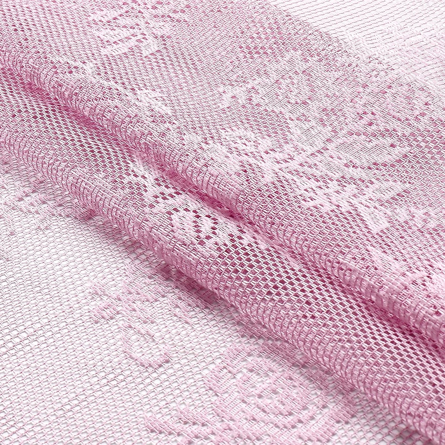 Pink Lace Sheer Curtains for Bedroom 55 x 54 Inch Farmhouse French Floral Rose Lace Curtain Panels Durable Flower Embeoidered Window Treatment Drapes for Living Room Bedroom Holiday, Set of 2