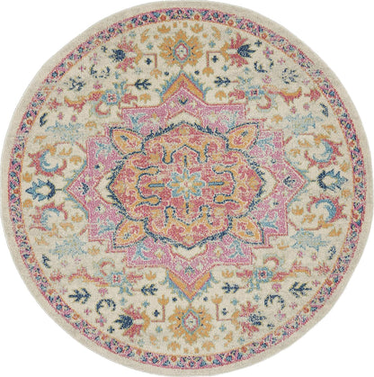 Nourison Home Passion Ivory Pink 4' x Round Area Rug - Easy Clean, Non Shedding, Bed Room, Living Room, Dining Room, Kitchen (4' x Round)