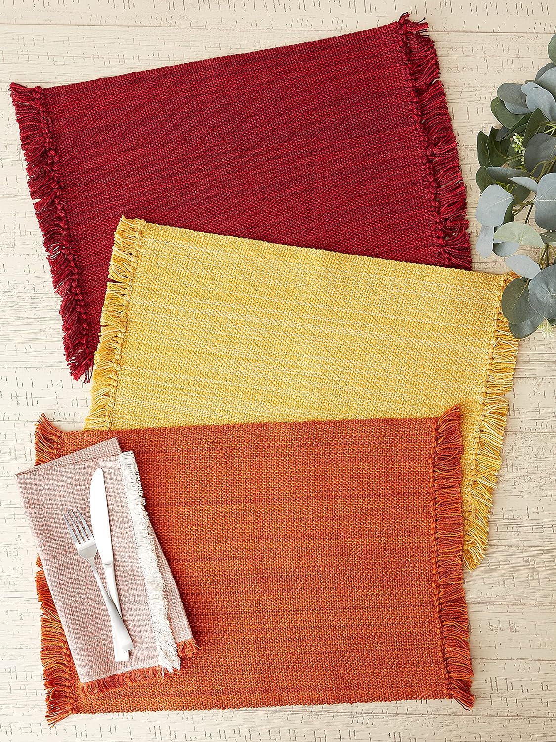 DII Variegated Tabletop Collection, Placemat Set3x19, Apricot, 6 Piece
