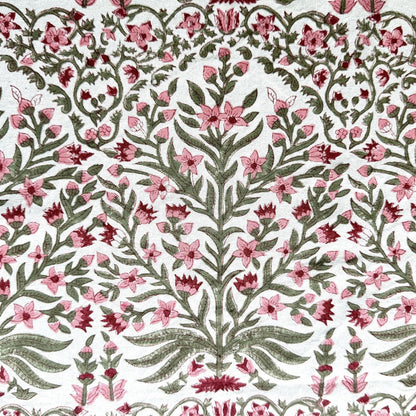ATOSII Nargis Pink 100% Cotton Round Block Print Summer Tablecloth, Floral Table Cloth Linen for Dining Parties Weddings Outdoors Holidays I 60" Inches Round, 4 Seater I Grandmillennial Farmhouse Boho