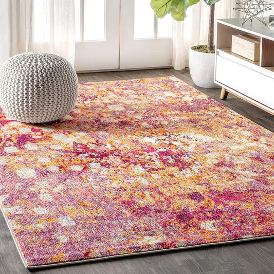 Eyely PTC108C-4 Contemporary POP Modern Abstract Indoor Area Rug Transitional;Bohemian;Vintage, Bedroom, Kitchen, Living Room, Easy-Cleaning, Non-Shedding, 4 X 6, Pink/Orange