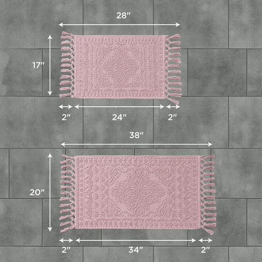 French Connection Nellore Bathroom Rugs, Set of 2 Woven and Beaded Bathroom Mats, Durable Bath Rugs, Thick Bath Mats for Bathroom and Shower Rugs, 17" x 28" and 20" x 38", Dusty Pink