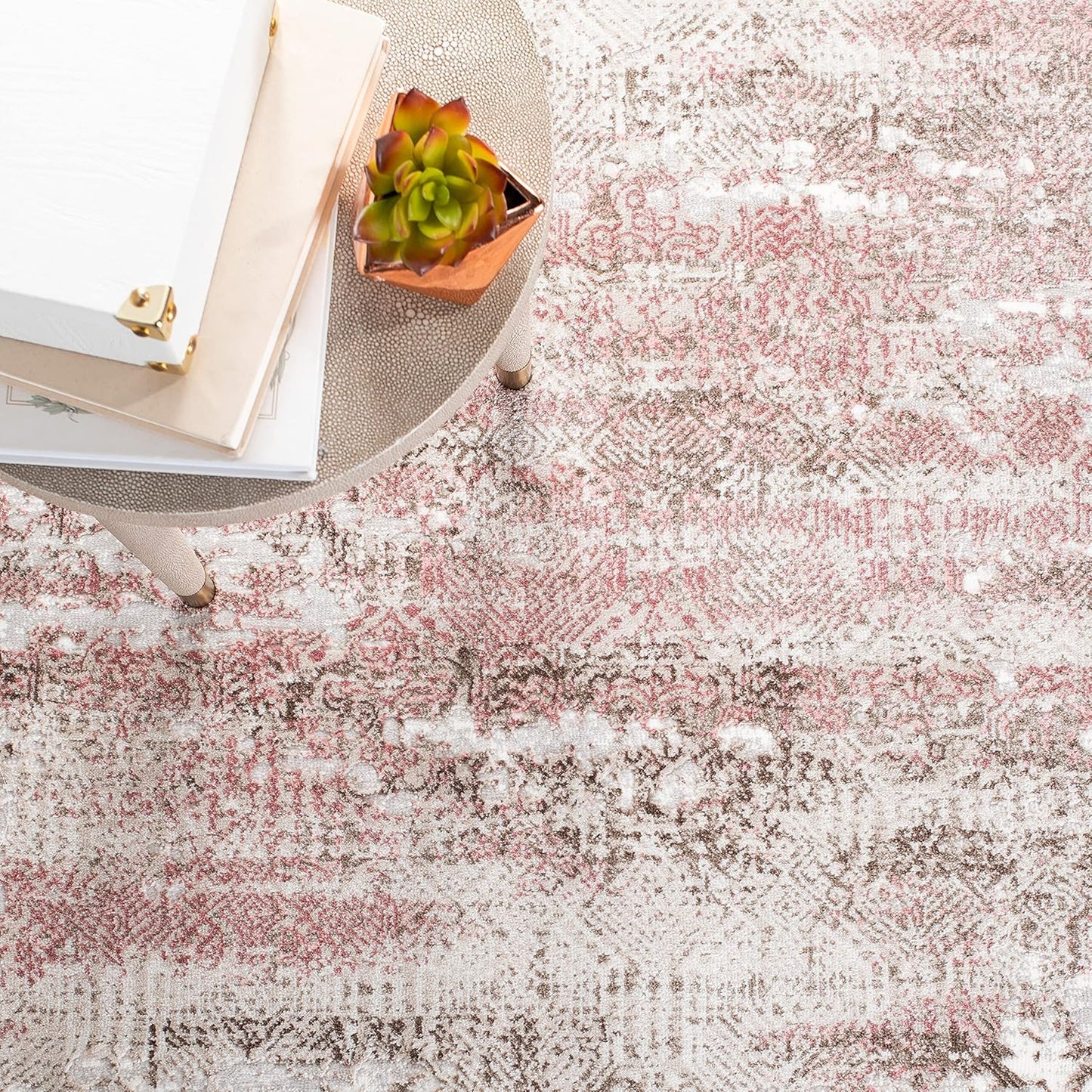 SAFAVIEH Meadow Collection Area Rug - 5'3" x 7'6", Beige & Pink, Modern Abstract Design, Non-Shedding & Easy Care, Ideal for High Traffic Areas in Living Room, Bedroom (MDW585B)
