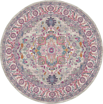Nourison Home Passion Light Grey Pink 8' x Round Area Rug - Easy Clean, Non Shedding, Bed Room, Living Room, Dining Room, Kitchen (8' x Round)