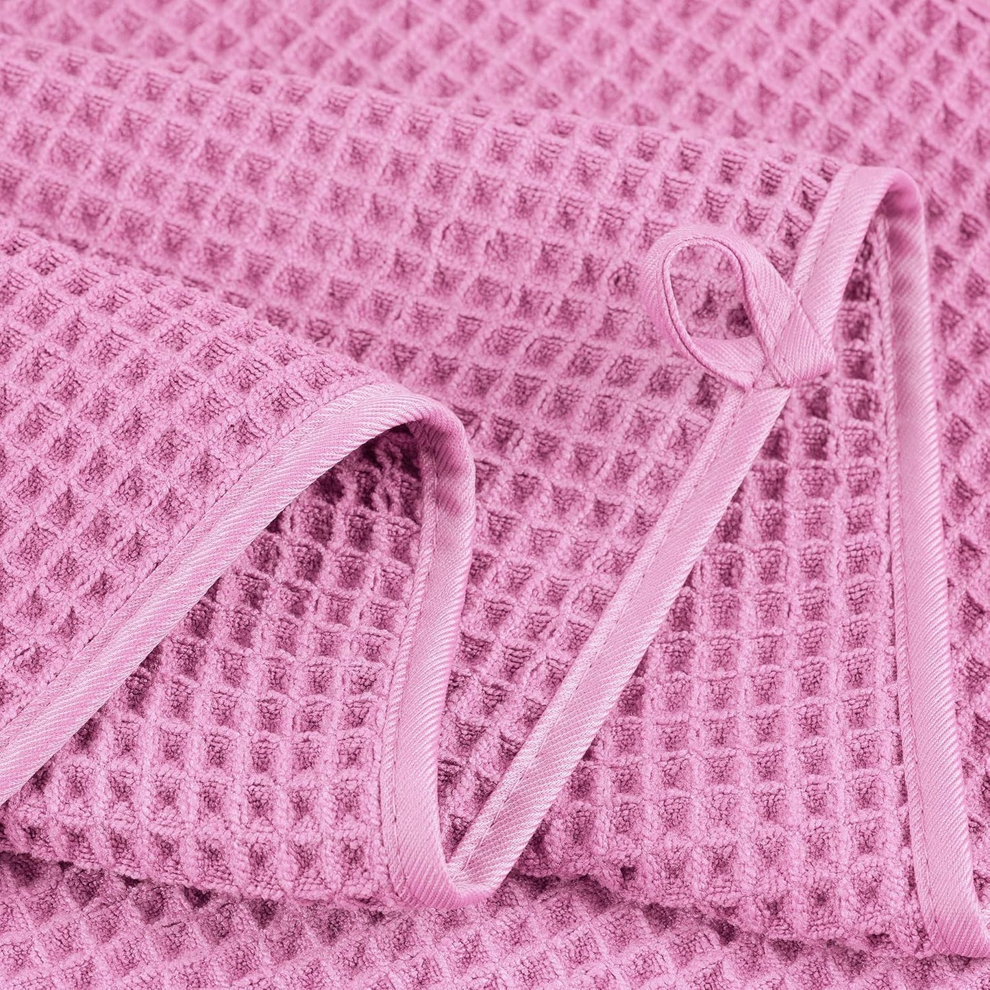 POLYTE 430 GSM Microfiber Quick Dry Lint Free Oversize Bath Towel Set, 6 Piece (Waffle Weave)