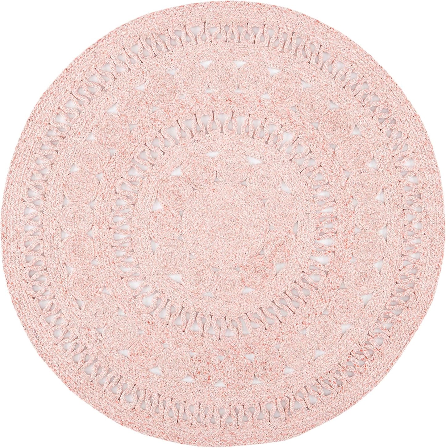 SAFAVIEH Cape Cod Collection 4' Round Pink CAP222U Handmade Braided Area Rug