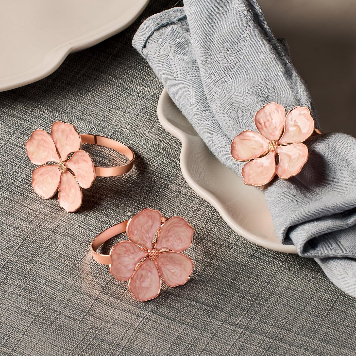 Napkin Rings Set of 6 Rose Gold Flower Napkin Rings, 24 Place Cards for Elegant Table Decoration, Holiday Family Dinner Party, Easter, Christmas, Thanksgiving, Gift, Birthday, Wedding