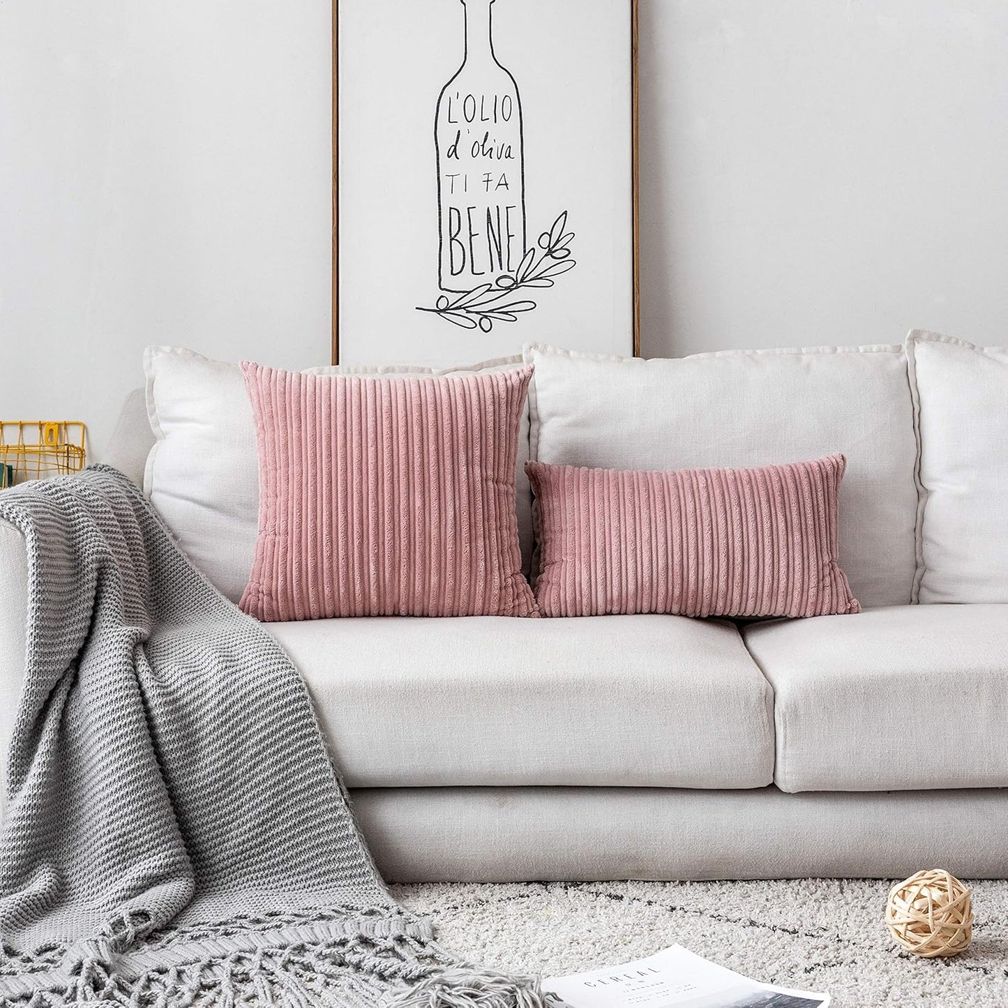 UGASA Velvet Pillow Covers Soft Striped Decorative Throw Cushion Case with Hidden Zipper for Valentine's Day Couch/Bedroom/Sofa, Cozy Solid Oblong Lumbar Pillowcase 1 Piece 12"x20", Baby Pink
