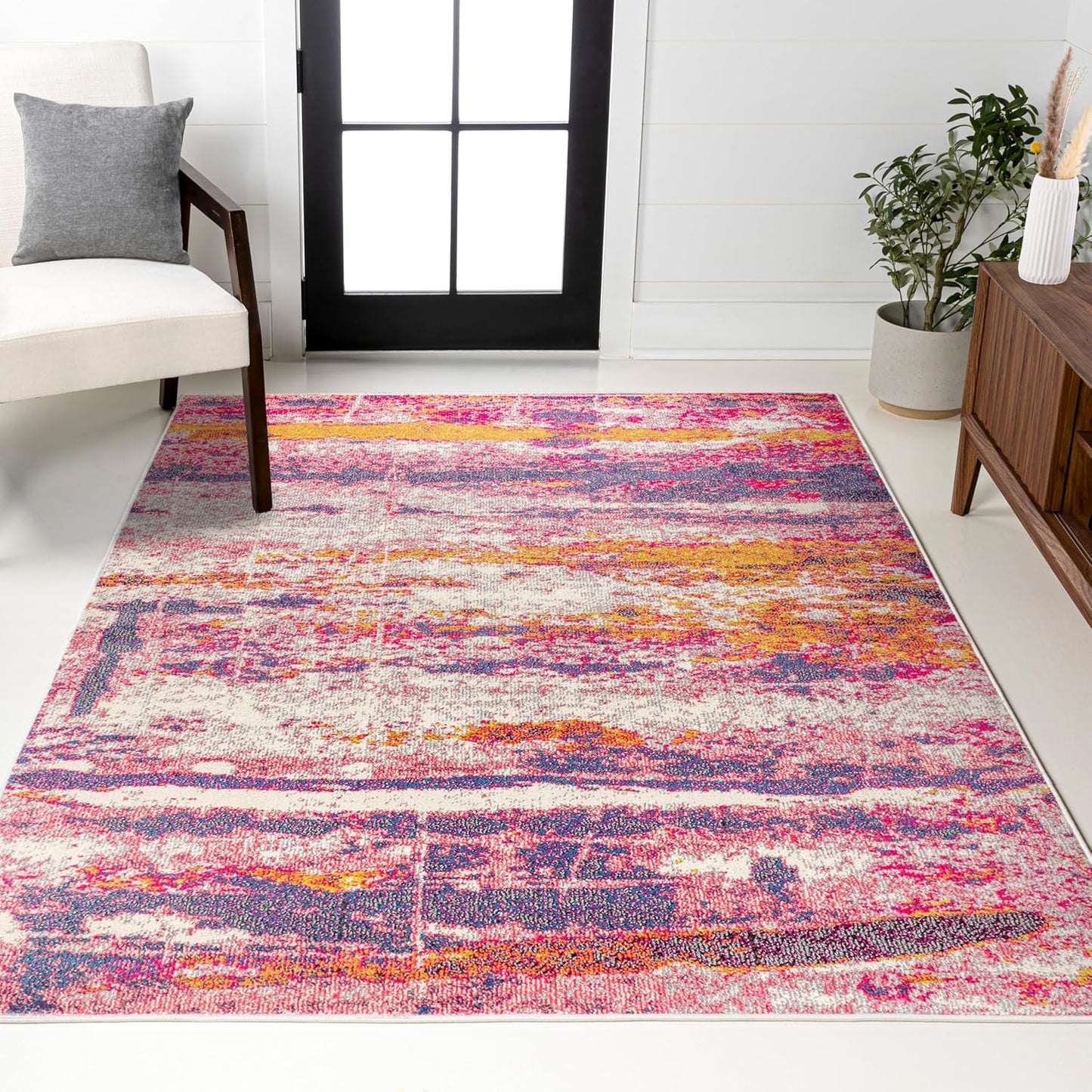 JONATHAN Y Modern Abstract Brushstroke Pink/Cream Indoor Area Rug, 4x6, Contemporary POP, Transitional, Easy-Cleaning for Living Room, Bedroom, Kitchen, Pet Friendly, Non-Shedding (CTP102B-4)