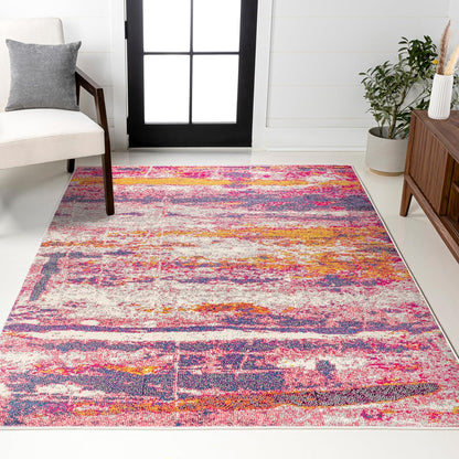 JONATHAN Y Modern Abstract Brushstroke Pink/Cream Indoor Area Rug, 4x6, Contemporary POP, Transitional, Easy-Cleaning for Living Room, Bedroom, Kitchen, Pet Friendly, Non-Shedding (CTP102B-4)