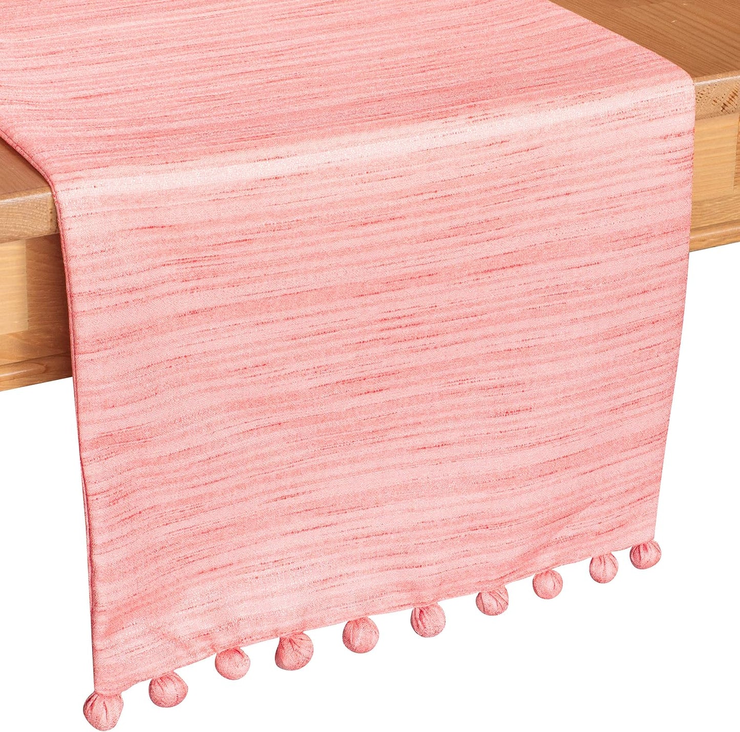 The White Petals Peach Dining Table Runners (13x72 inch, Pack of 1, Pom Pom Trim) Fabric Lined | Properly Finished, No Fray Edges | for Home, Kitchen, Dining Room, Holiday, Wedding Party Décor