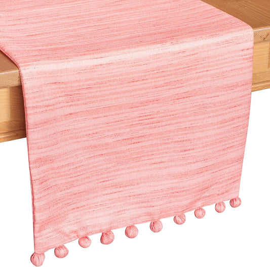 The White Petals Peach Dining Table Runners (13x72 inch, Pack of 1, Pom Pom Trim) Fabric Lined | Properly Finished, No Fray Edges | for Home, Kitchen, Dining Room, Holiday, Wedding Party Décor