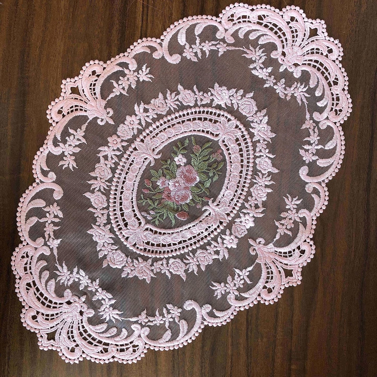 2Pack Retro Lace Placemats, French Crochet Doilies, Handmade Embroidered Table Mats, 12x16-in Pink Place Mats Cup Mat
