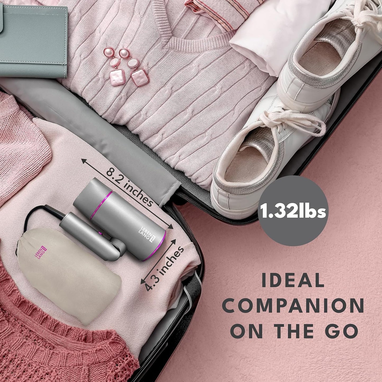 LEBENLANG Ionic Hair Dryer, 1875W - Foldable, Portable, Compact, Mini, Travel, Diffuser, Curly Hair