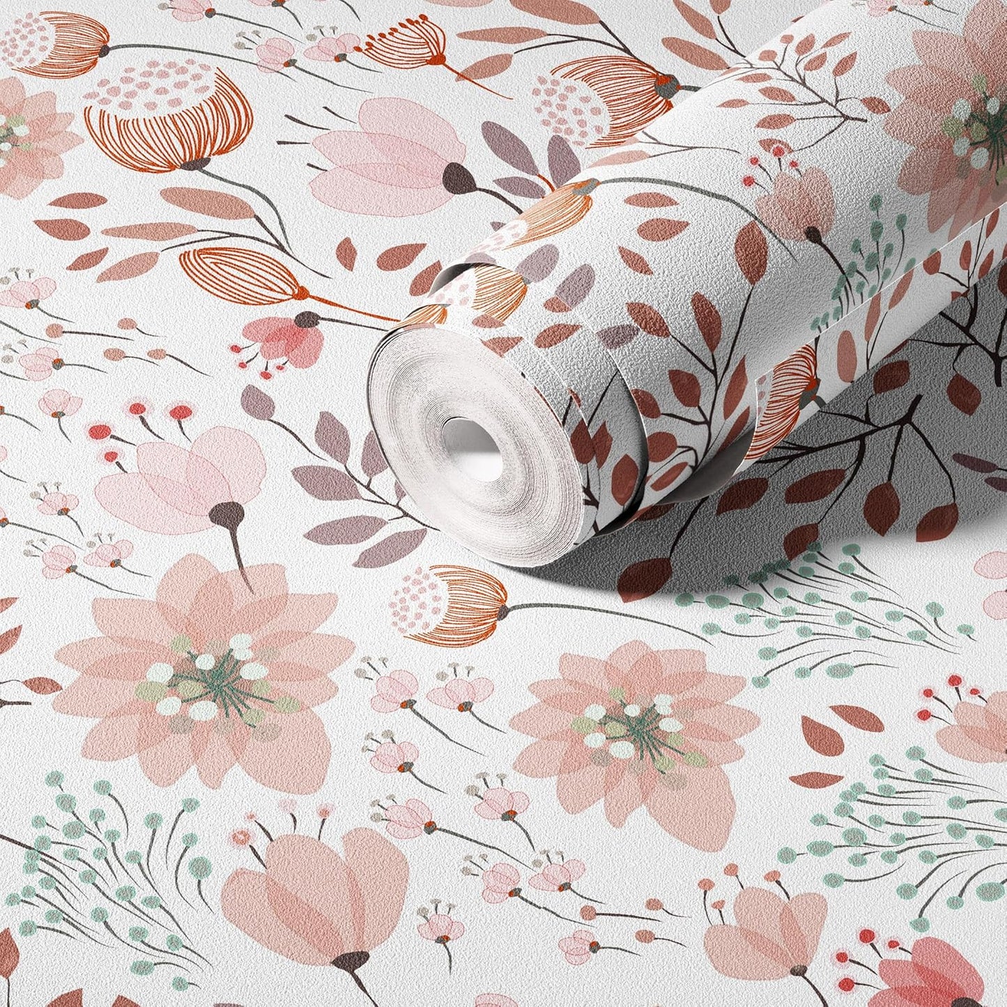 Peel and Stick Boho Pink Floral Peel Stick Wallpaper Contact Paper Removable Self Adhesive Wallpaper for Walls Bedroom Home Decoration Vinyl Rolls 17.7''x118.1''