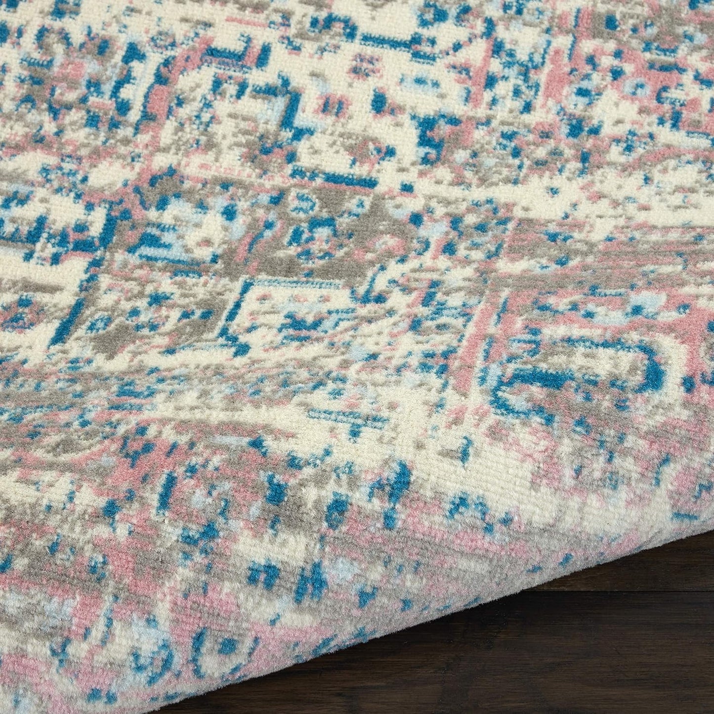 Nourison Home Grafix Ivory Pink 7' x 10' Area Rug - Easy Clean, Non Shedding, Bed Room, Living Room, Dining Room, Kitchen (7' x 10')