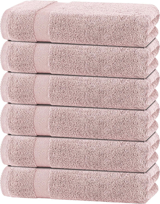 White Classic Wealuxe Pink Bath Towels 24x50 Inch, Cotton Towel Set for Bathroom, Hotel, Gym, Spa, Soft Extra Absorbent Quick Dry 6 Pack