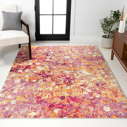 JONATHAN Y Modern Abstract Pink/Orange Indoor Area Rug, 4x6, Contemporary POP, Transitional, Easy-Cleaning for Living Room, Bedroom, Kitchen, Pet Friendly, Non-Shedding (CTP108C-4)