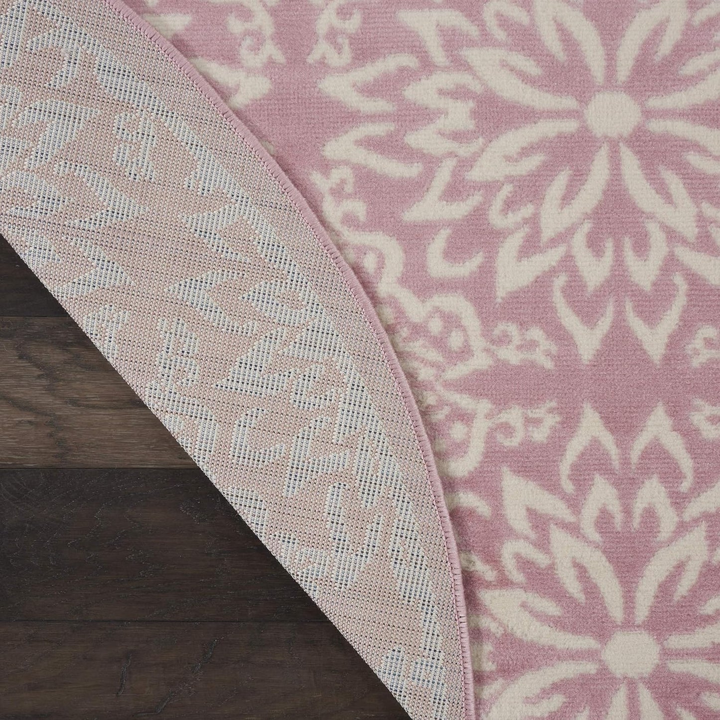 Nourison Home Jubilant Floral Ivory/Pink 5'3'' x Round Area-Rug, Easy-Cleaning, Non Shedding, Bed Room, Living Room, Dining Room, Kitchen (5 Round)