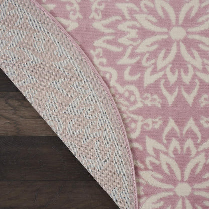 Nourison Home Jubilant Floral Ivory/Pink 5'3'' x Round Area-Rug, Easy-Cleaning, Non Shedding, Bed Room, Living Room, Dining Room, Kitchen (5 Round)