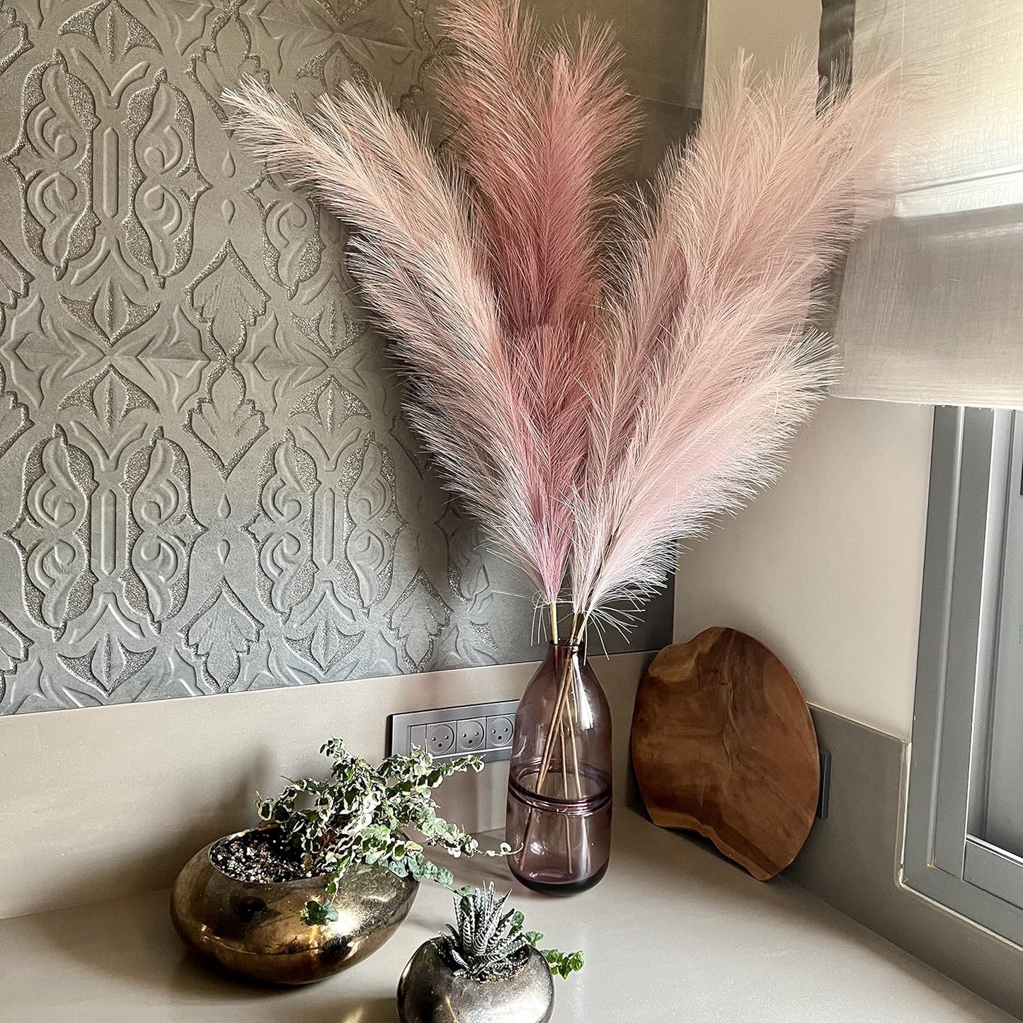 43" / 3.6 ft Pampas Grass Tall 4 Pcs - Faux Pampas Grass Bulk, Artificial Large Pampas Grass Decor for Floor Vase, Room Decor, Home Decor, Boho Decor (Pink & Mauve)