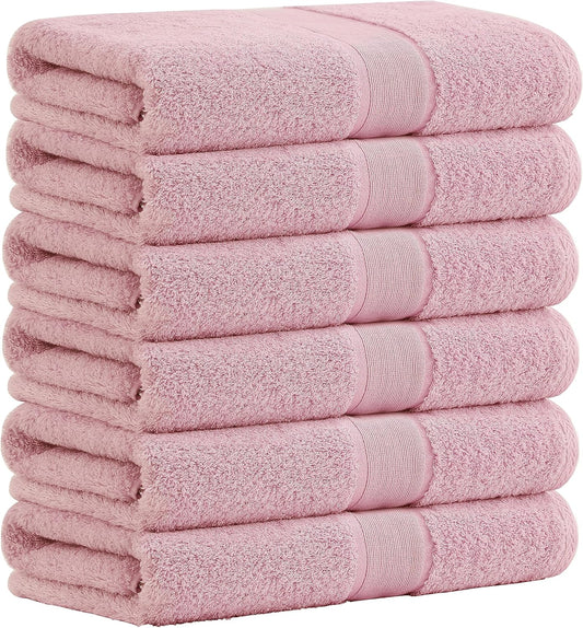 Aibaser Bath Towels, 27x54inch - Natural, Ultra Absorbent Towels for Bathroom, Travel, Gym, Shower and Spa (6 Piece Set) (Pink)