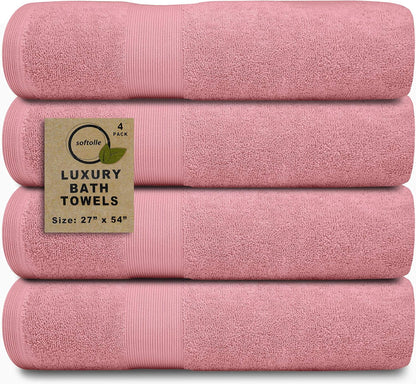 Luxury Bath Towels Set of 4 (27” x 54”) | Towels for Bathroom | Super Soft | Highly Absorbent Towels for Home, Spa, Gym (Pink)