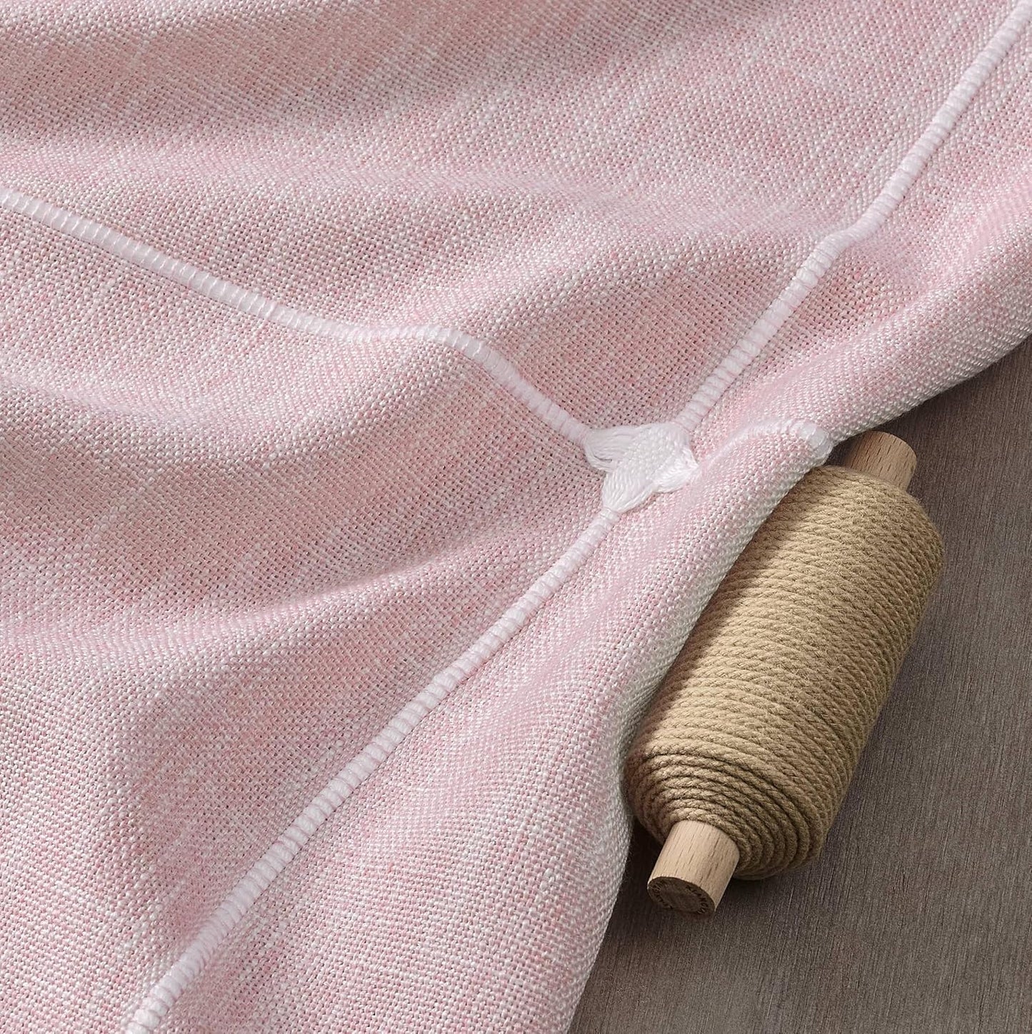 ZeeMart Boho Grid Table Cloth with Tassels (Pink, 52" Round), Heavy Weight Linen Checked Embroidered Farmhouse Tablecloth, Water Resistant Round Pink Tablecloths