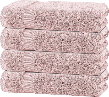 White Classic Pink Bath Towels 27x54 Inch, Cotton Towel Set for Bathroom, Hotel, Gym, Spa, Soft Extra Absorbent Quick Dry 4 Pack